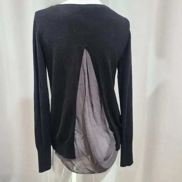 Go Silk Size Small Silk /Cashmere Mixed Media V Neck Sweater Chiffon Back Black - Picture 3 of 8